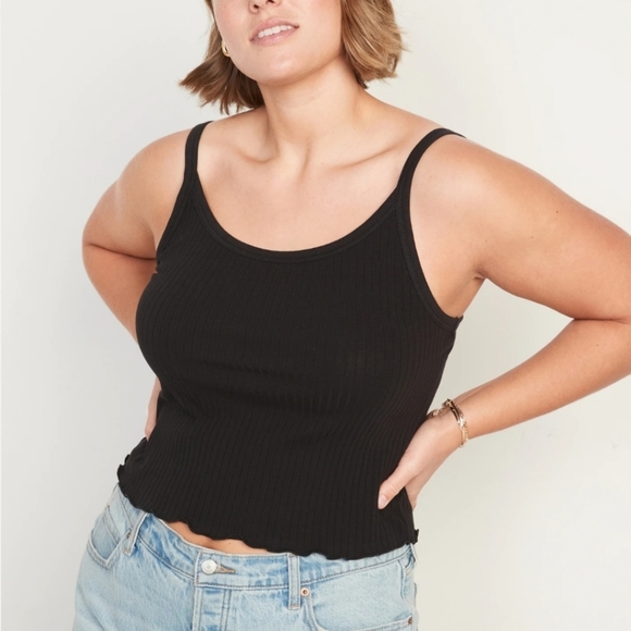 Old Navy Tops - Old Navy Fitted Cropped Lettuce-Edge Rib-Knit Tank Top Black 3X BNWT